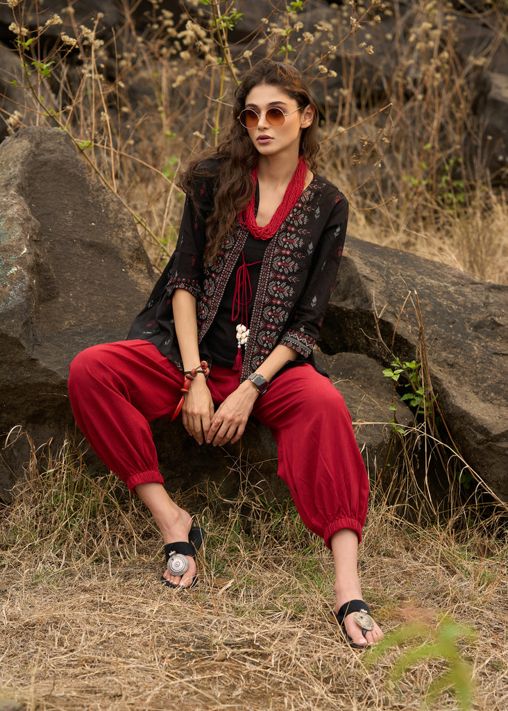 Block printed boho top with front tie-ups  - Pant optional