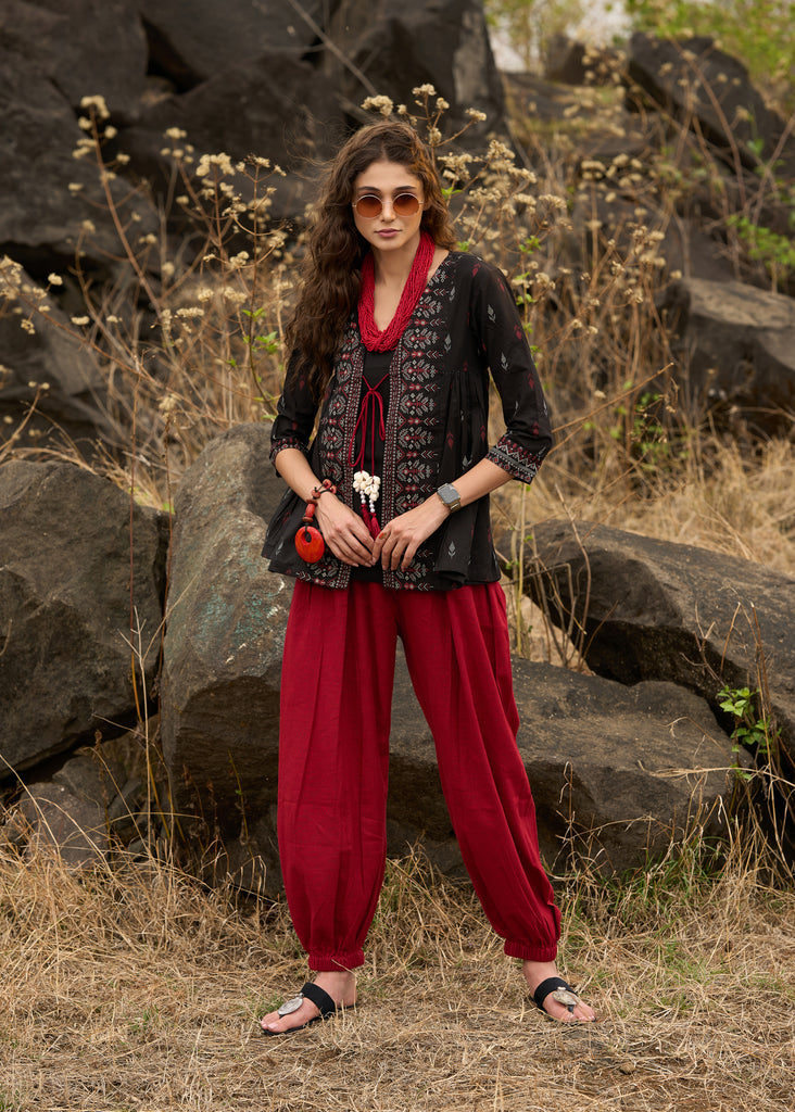 Block printed boho top with front tie-ups  - Pant optional