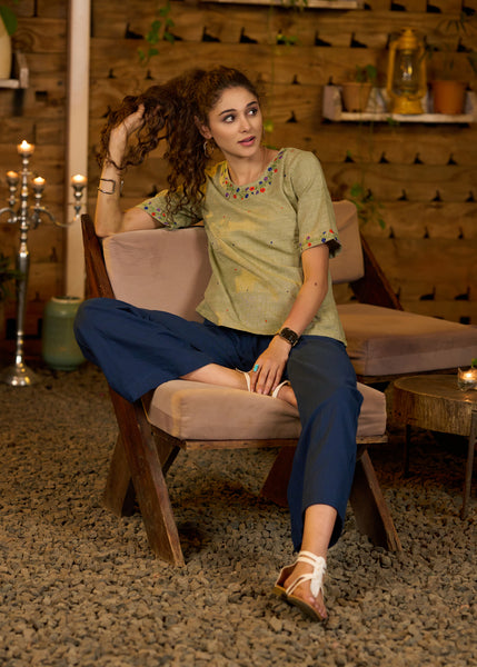 Elegant pale green embroidered top - Pant optional