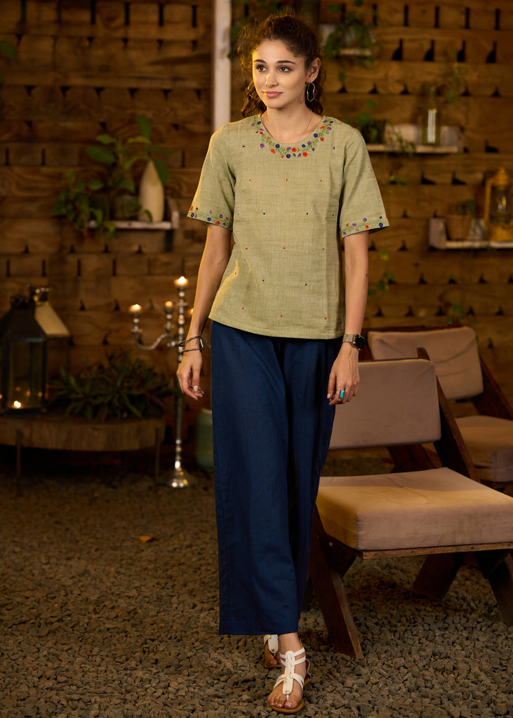 Elegant pale green embroidered top - Pant optional