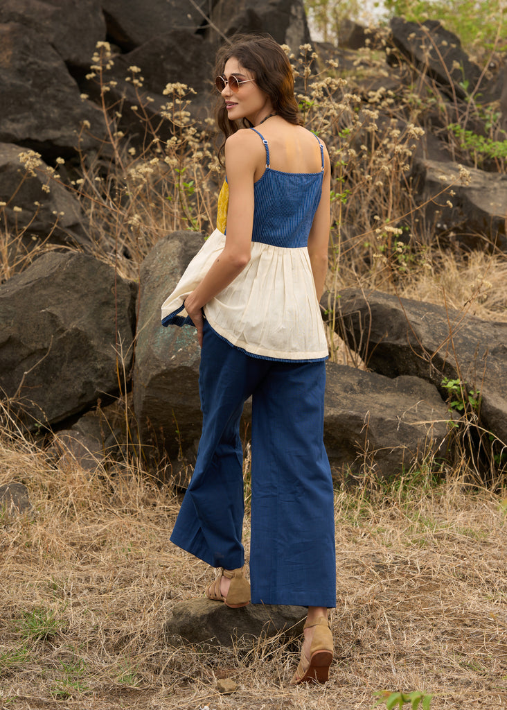 Trendy kantha top in mustard yellow & blue colour - Pant optional