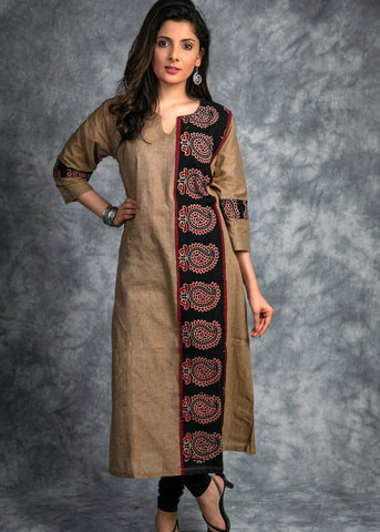 ON SALE Handloom cotton Kurti with Ajrakh handblock print