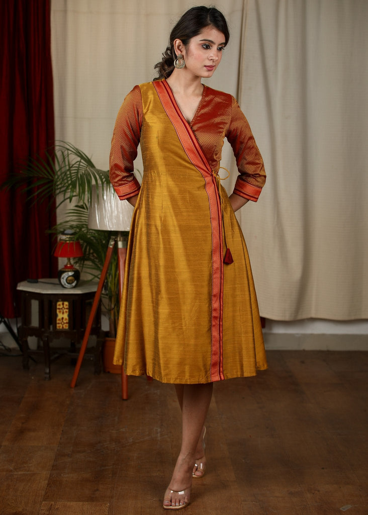 ON-SALE-dark-mustard-khun-combination-exclusive-cotton-silk-dress