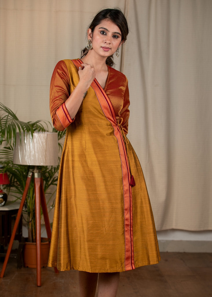 ON-SALE-dark-mustard-khun-combination-exclusive-cotton-silk-dress