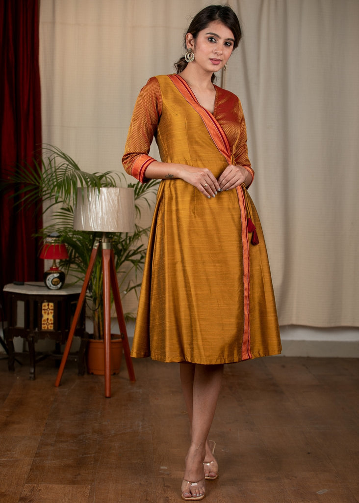 ON-SALE-dark-mustard-khun-combination-exclusive-cotton-silk-dress