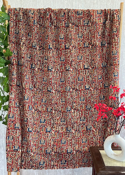 Maroon Elephant Print Kalamkari Fabric