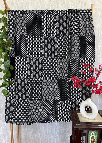 Black Cotton Patchwork Kantha Fabric