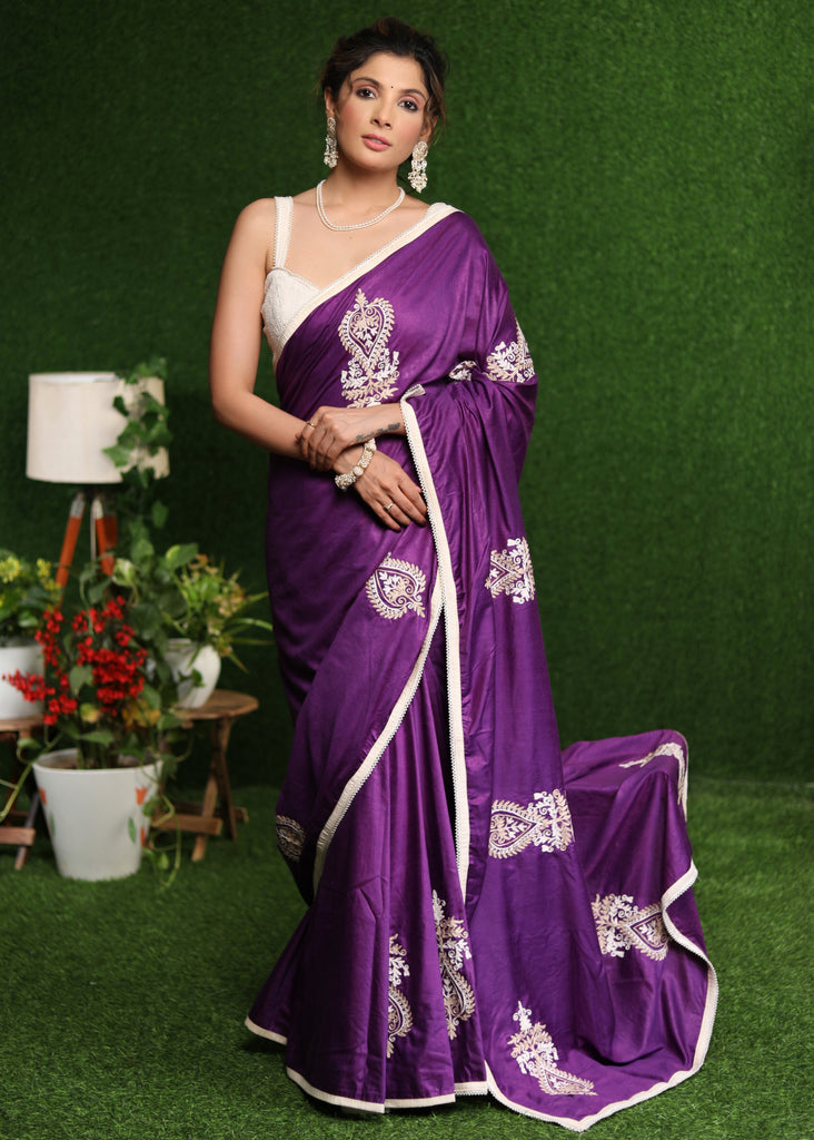 purple colour Saree with contrast designer blouse collection.. - YouTube