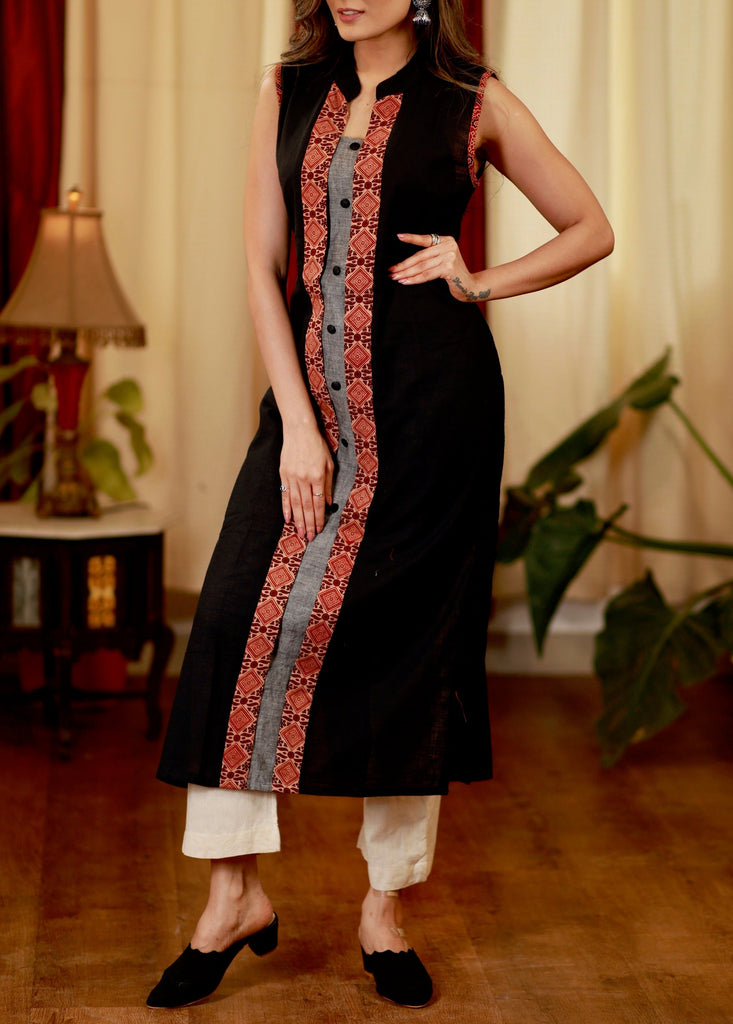 ON-SALE-sale-straight-cut-cotton-handloom-kurta-with-ajrakh-details-and-smart-silhouette