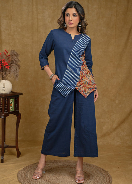 ON-SALE-blue-indigo-with-kalamkari-combination-asymmetric-top