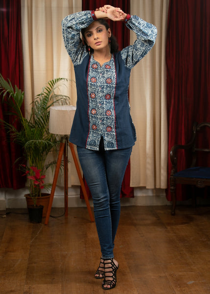 ON-SALE-exclusive-indigo-combination-top-with-mirror-work