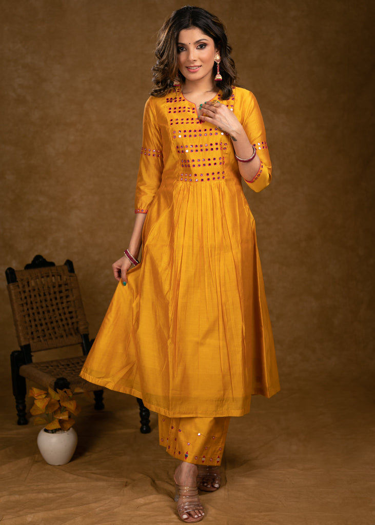 ON-SALE-party-wear-mango-chanderi-kurta-set-with-fuchsia-pink-mirror-hand-work-on-yoke-sleeves-palazzo-dupatta-optional