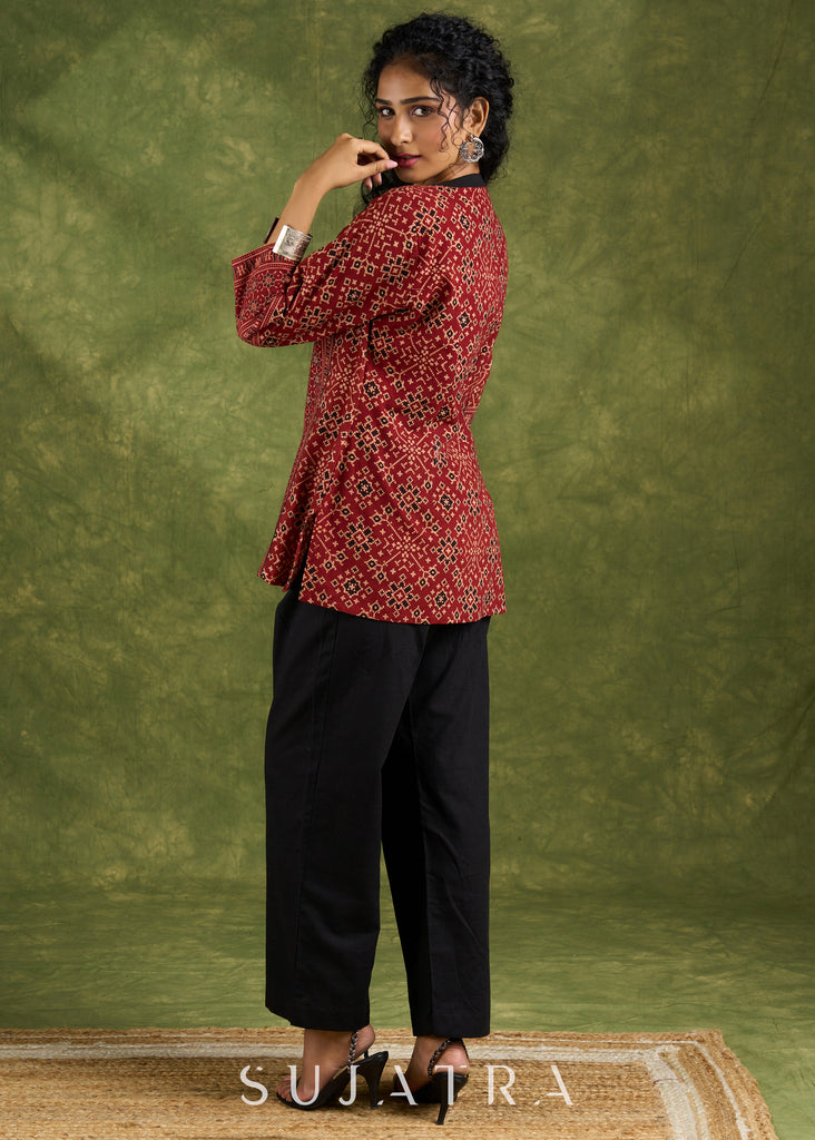 Classic  Ajrakh Combination Maroon Cotton Top