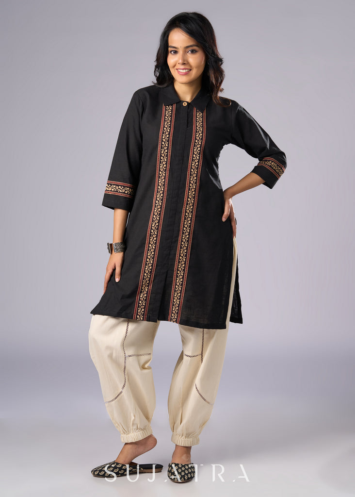 Smart Black Cotton Shirt Tunic Pant Additional