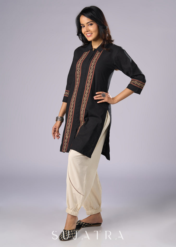 Smart Black Cotton Shirt Tunic Pant Additional