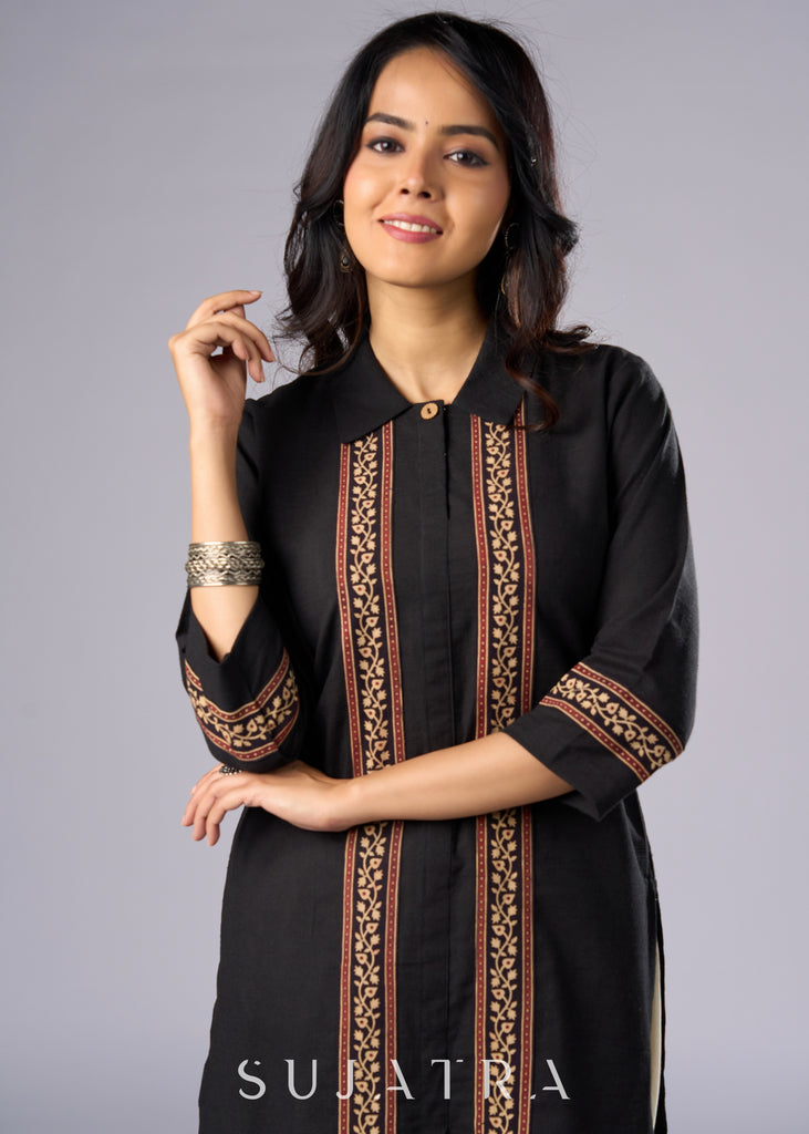 Smart Black Cotton Shirt Tunic Pant Additional