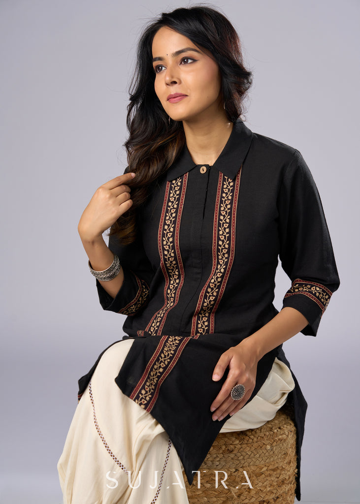 Smart Black Cotton Shirt Tunic Pant Additional