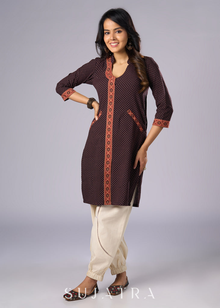 Elegant Black Cotton Ajrakh Tunic Pant Additional