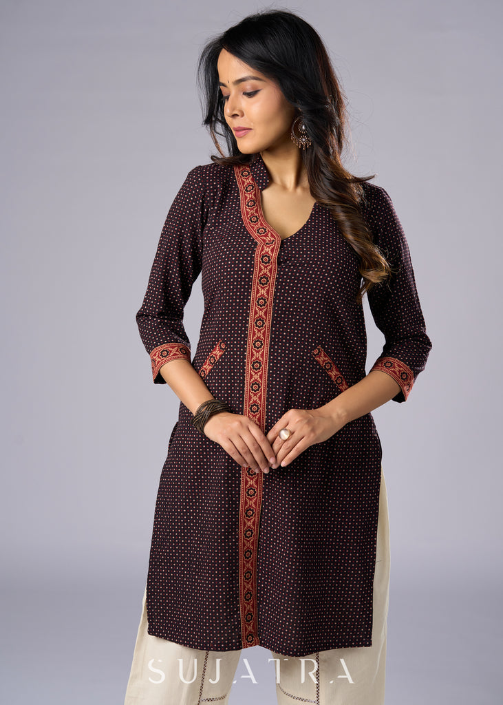 Elegant Black Cotton Ajrakh Tunic Pant Additional