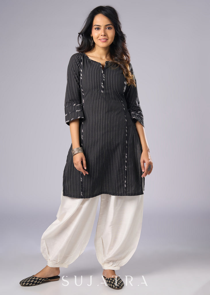 Trendy Black Cotton Ikat Tunic Pant Additional