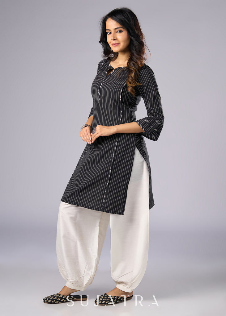 Trendy Black Cotton Ikat Tunic Pant Additional