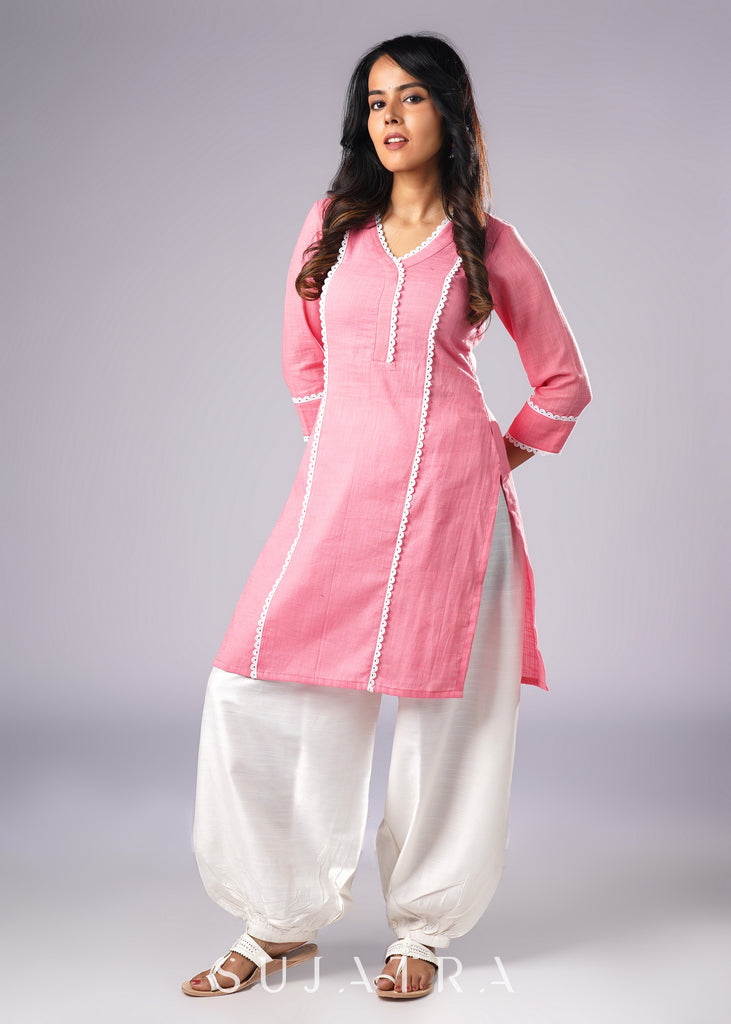 Delicate Pink Cotton Tunic with Beautiful Laces