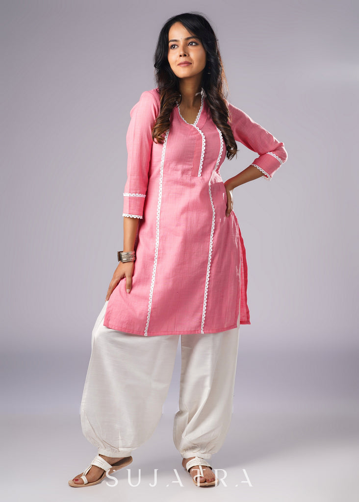 Delicate Pink Cotton Tunic with Beautiful Laces