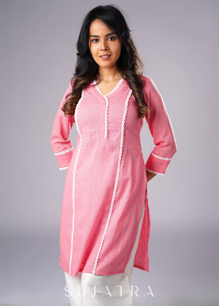 Delicate Pink Cotton Tunic with Beautiful Laces