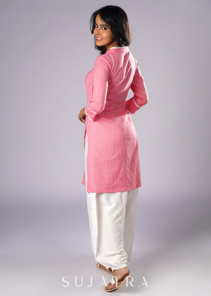 Delicate Pink Cotton Tunic with Beautiful Laces