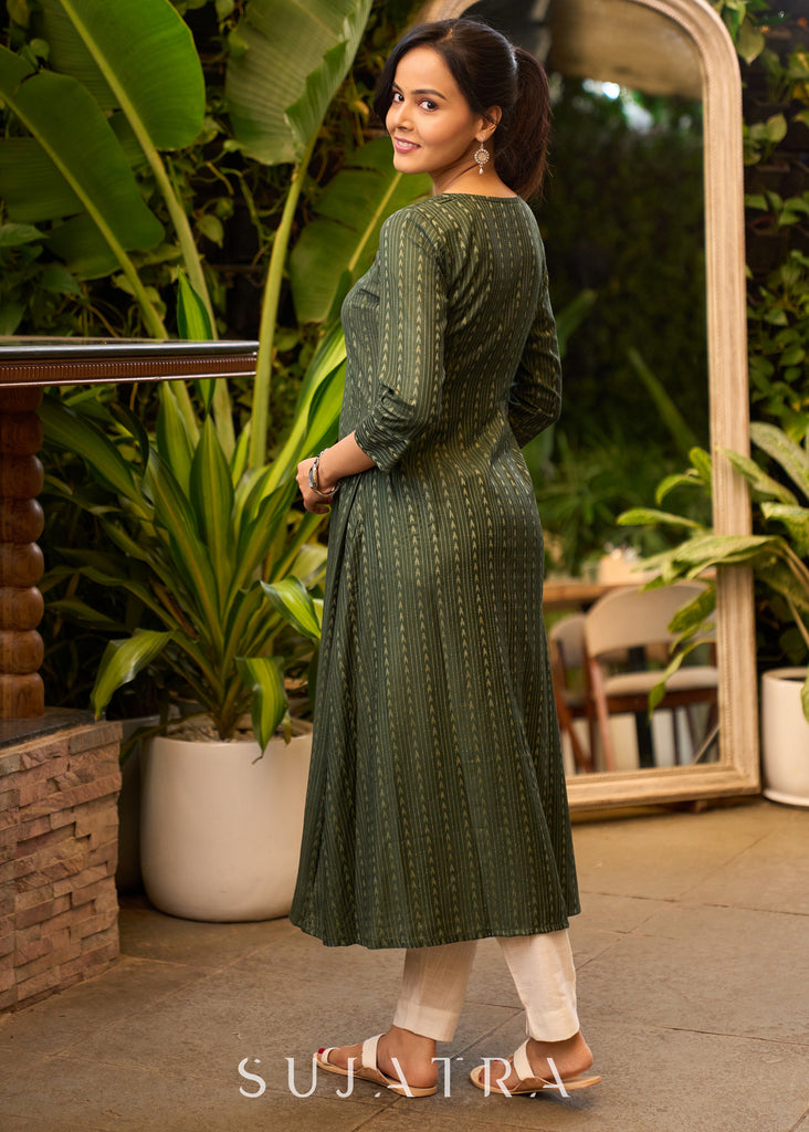 Flowy Green A Line Kurta Perfect for Work & Casual Wear - Pant Optional