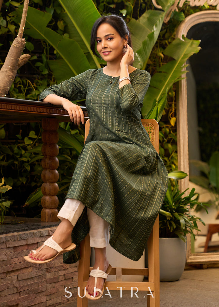 Flowy Green A Line Kurta Perfect for Work & Casual Wear - Pant Optional