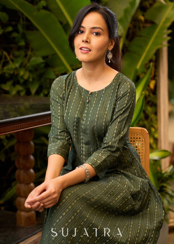 Flowy Green A Line Kurta Perfect for Work & Casual Wear - Pant Optional