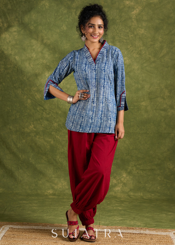 Smart Indigo Cotton Combination Top - Pant Optional