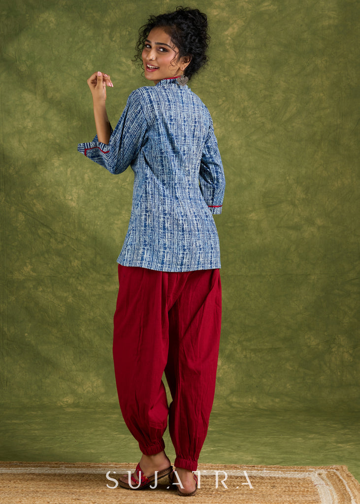 Smart Indigo Cotton Combination Top - Pant Optional