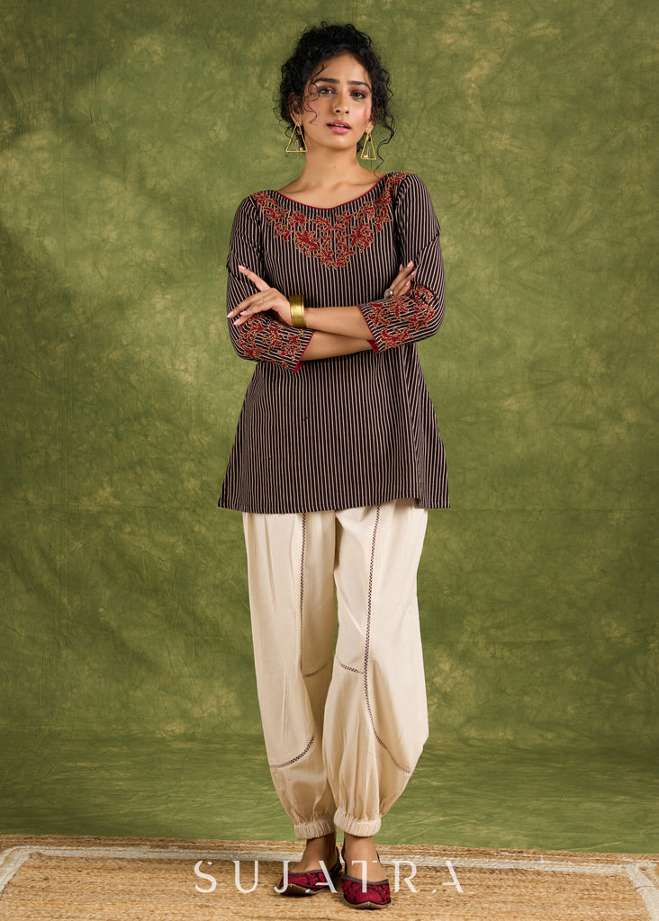 Classic Ajrakh Applique Work Top - Pant Optional