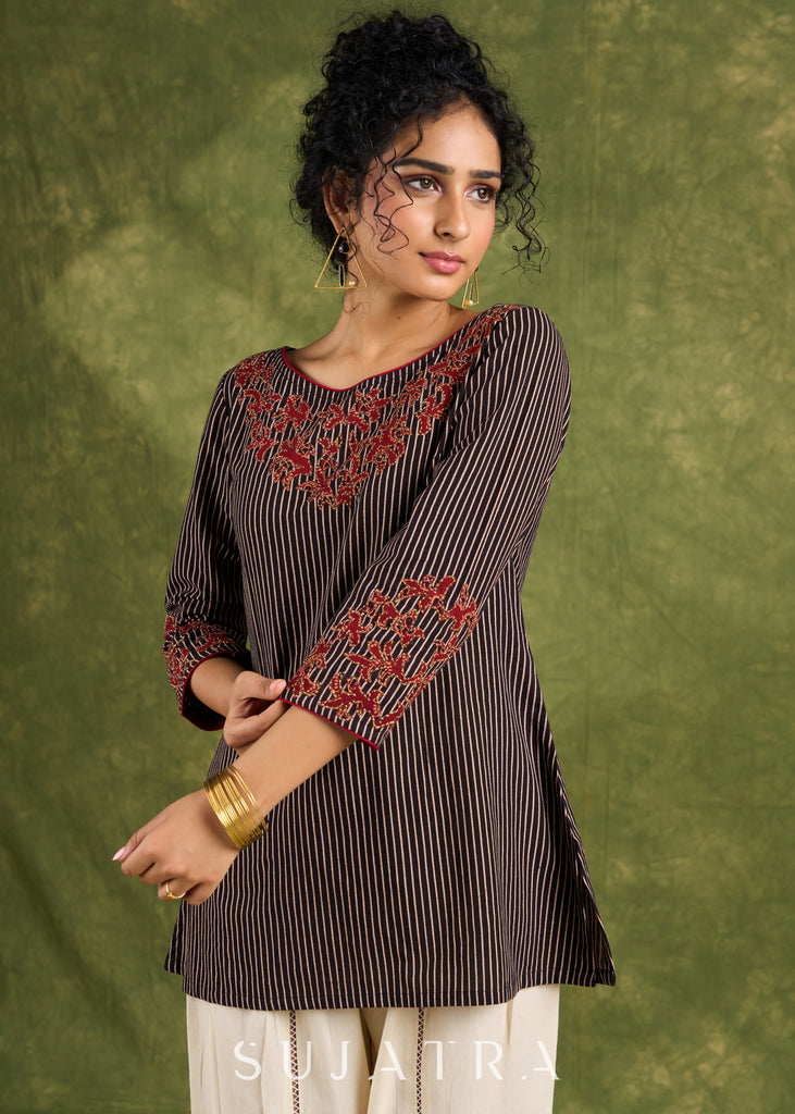 Classic Ajrakh Applique Work Top - Pant Optional