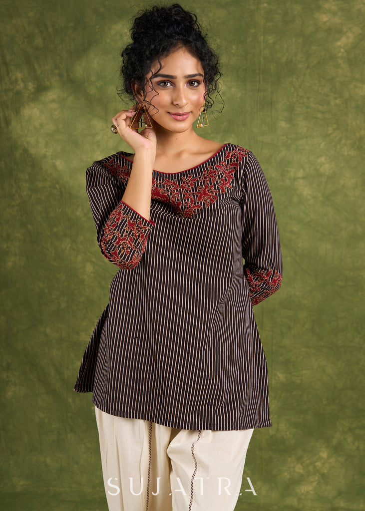 Classic Ajrakh Applique Work Top - Pant Optional