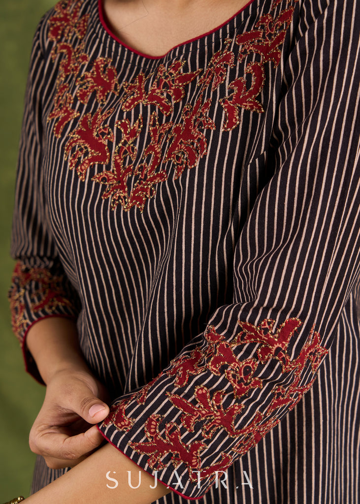 Classic Ajrakh Applique Work Top - Pant Optional