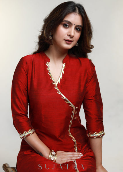 ON-SALE-maroon-cotton-silk-straight-kurta-pant-optional