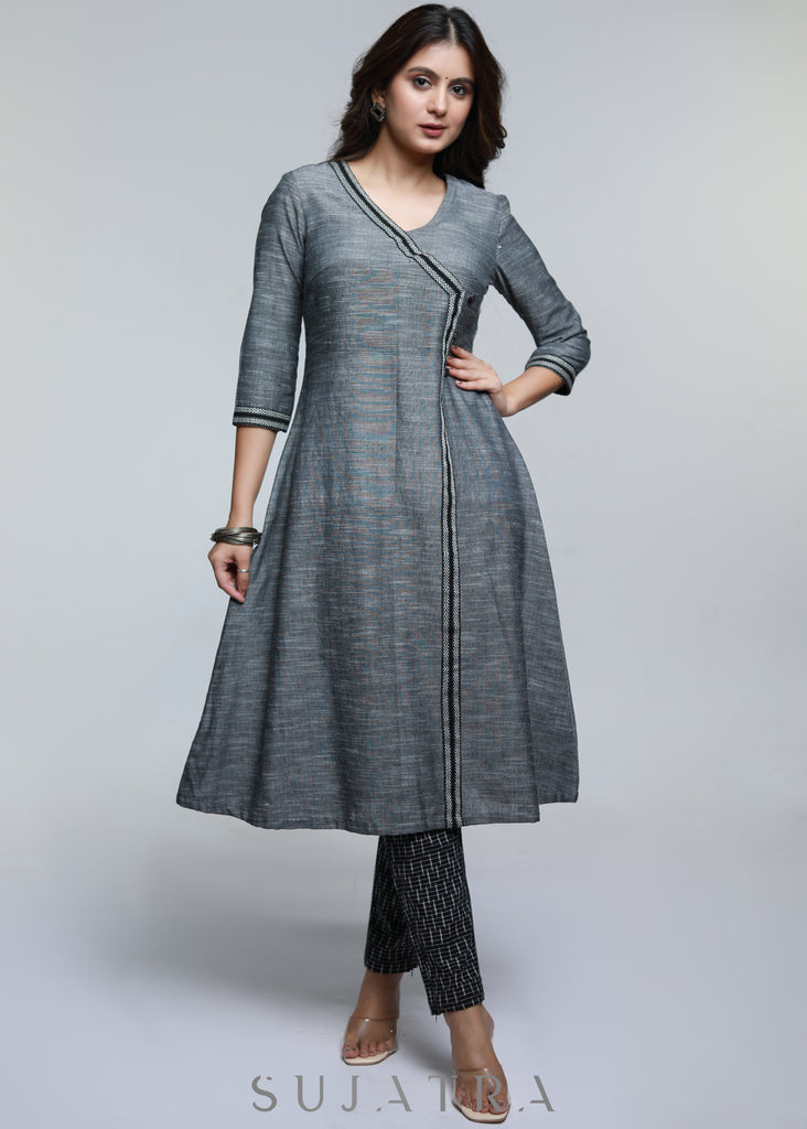 Grey Pure Handloom Cotton Kurta-Pant Optional