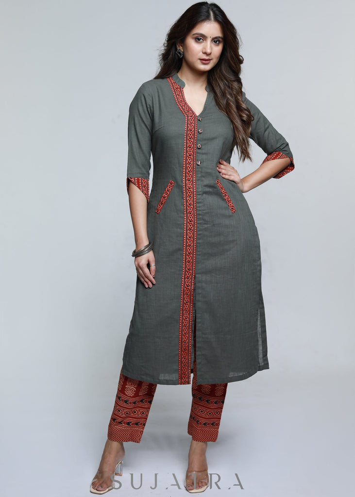 ON-SALE-grey-cotton-ajrakh-kurta-pant-optional