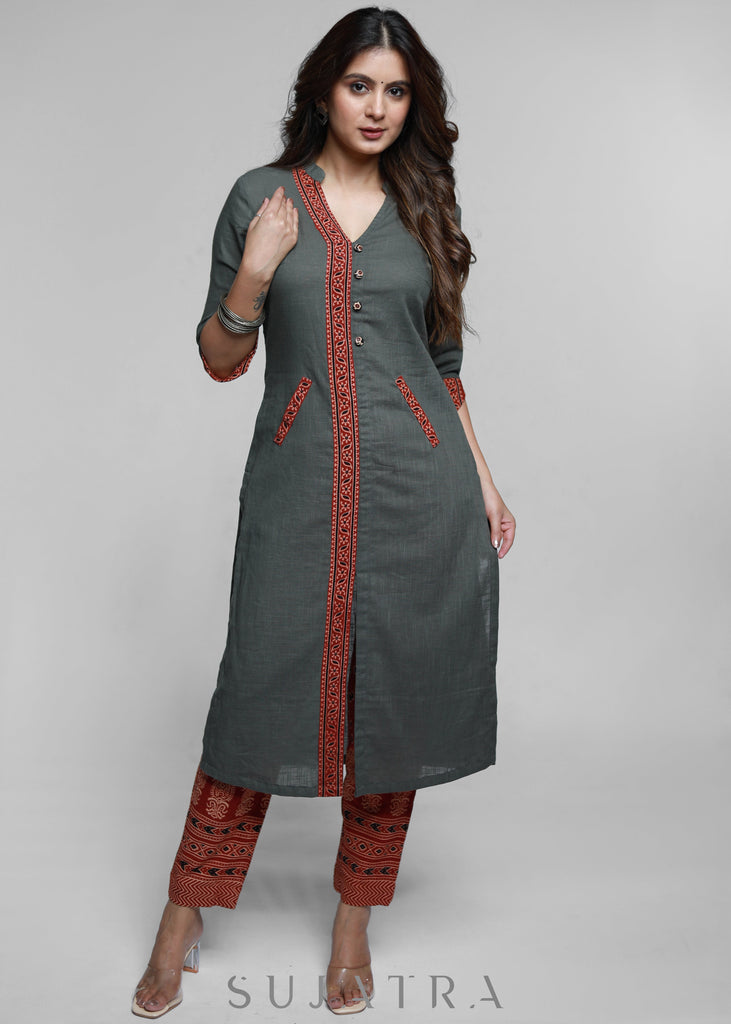 ON-SALE-grey-cotton-ajrakh-kurta-pant-optional