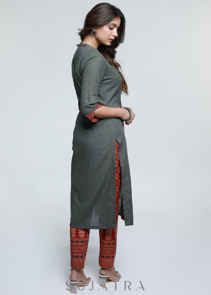 ON-SALE-grey-cotton-ajrakh-kurta-pant-optional