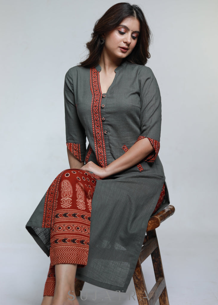 ON-SALE-grey-cotton-ajrakh-kurta-pant-optional