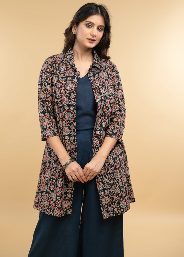 Smart Floral Ajrakh jacket Style Tunic with inner