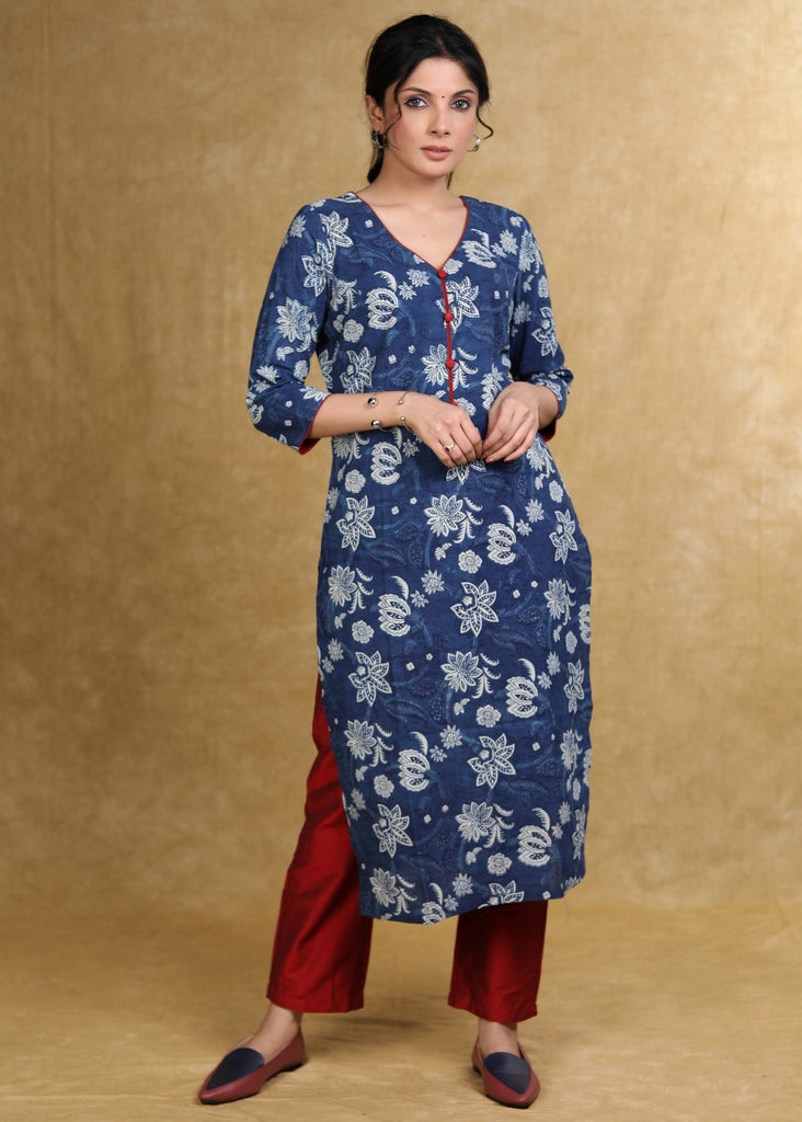 ON-SALE-easy-to-wear-cotton-floral-indigo-kurta