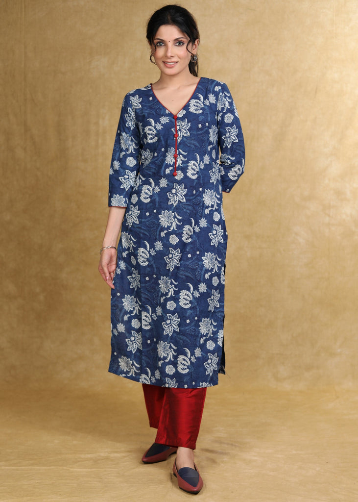 ON-SALE-easy-to-wear-cotton-floral-indigo-kurta