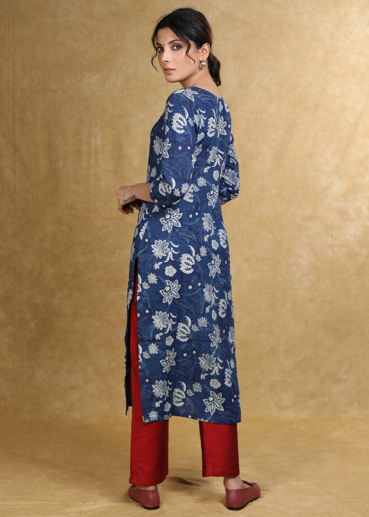 ON-SALE-easy-to-wear-cotton-floral-indigo-kurta