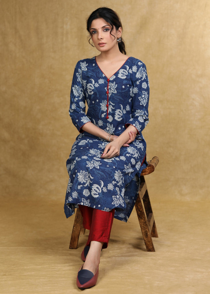 ON-SALE-easy-to-wear-cotton-floral-indigo-kurta