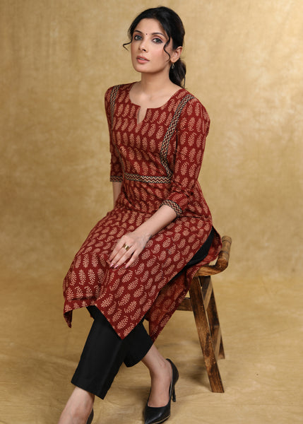 Classy Maroon Ajrakh Combination Kurta